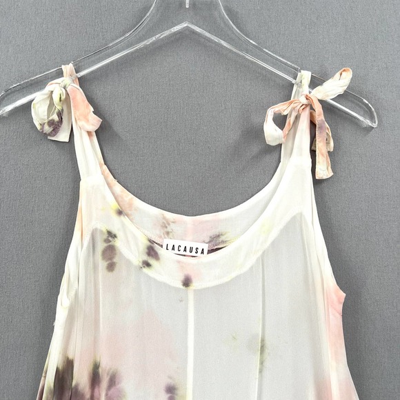 LACAUSA Coco Dress Womens Small White Tie Dye Jewel Wash Tie Shoulder Maxi - Picture 5 of 16